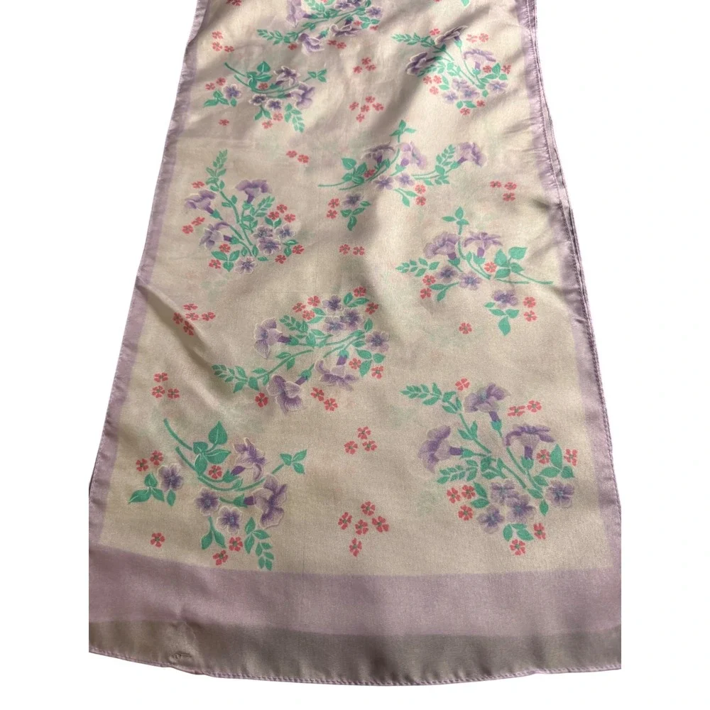 Vintage Floral Satin Scarf‎ Lot of 2 – Pastel Purple & Yellow Spring Easter